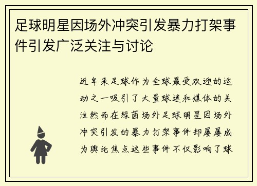 足球明星因场外冲突引发暴力打架事件引发广泛关注与讨论
